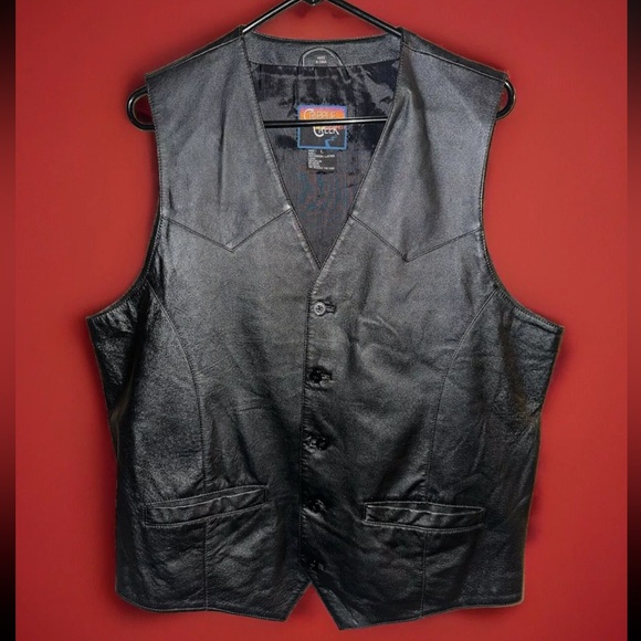 CRIPPLE CREEK -MEN'S LARGE BLACK LEATHER VEST - Picture 1 of 5